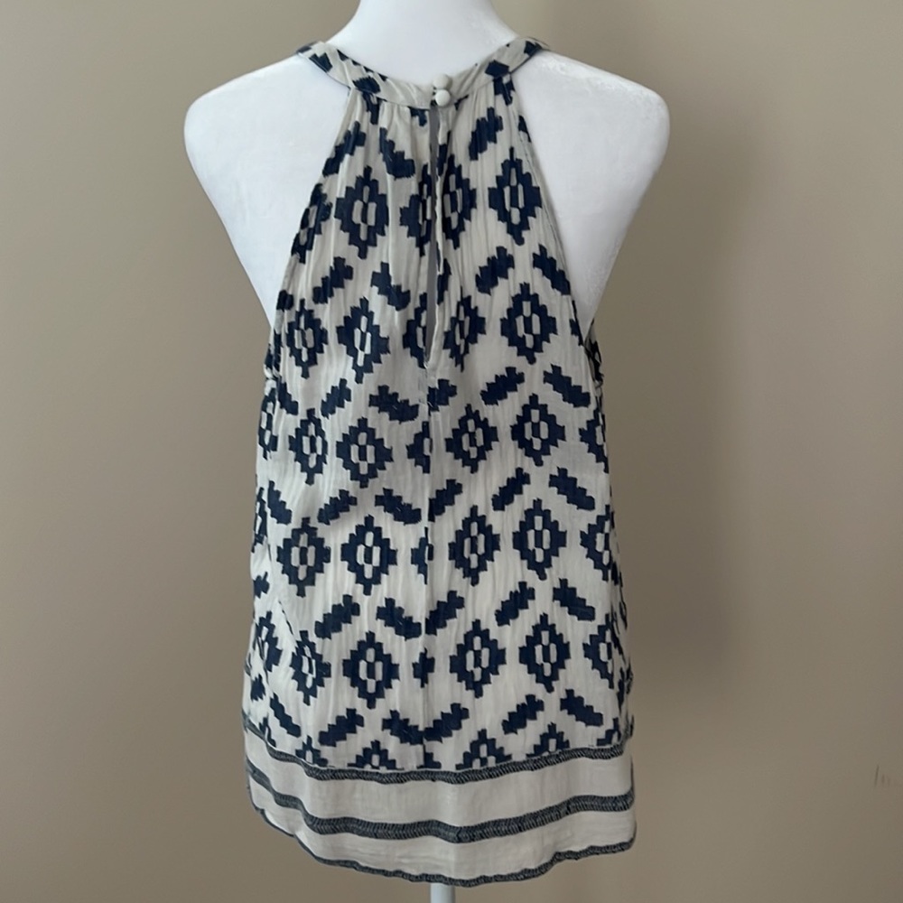 Lucky Brand tank top blue and cream diamond print women’s size medium - Picture 4 of 7